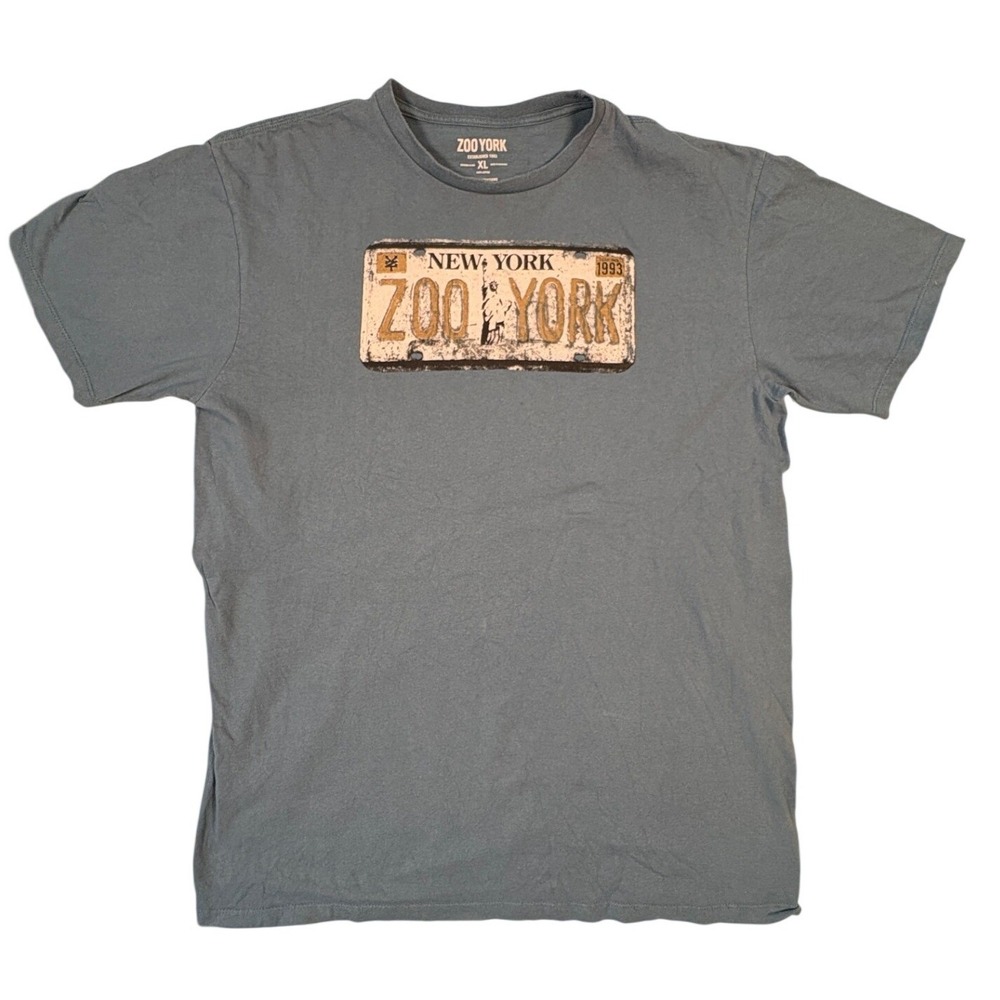 Zoo York Mens XL T-Shirt Slate Blue Gray License Plate Graphic Skate Tee 1993